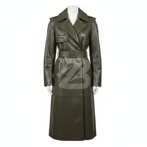 Women Genuine Leather <b>Trench</b> Coat Custom Logo OEM ODM Wholesale Long Belted Double Breasted Outerwear - Product Image 1