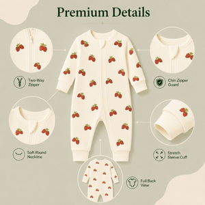 Mameluco de Manga Larga 100% Bambú para Bebé |   Ropa de Dormir para Bebés Unisex, con Estampado de Fresas, Cierre Bidireccional, Suave y Transpirable, 200gsm, Tejido Interlock - Product Image 3