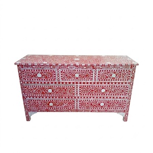 Table de chevet noire en os incrusté, faite à la main, avec accents floraux, table d'appoint, table de nuit, commode de rangement en bois sur mesure à 1 tiroir et 2 portes - Product Image 6