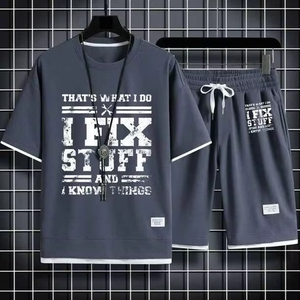 Conjunto Deportivo Casual de 2 Piezas para Hombre, Camiseta con Estampado Gráfico y Pantalones Cortos Negros, Ropa Urbana de Verano - Product Image 3