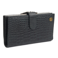 Dompet Clutch Bertekstur Kulit Asli Wanita WRIZA |   10 Slot Kartu Kantong Koin Dompet Logo Tahan Air RFID Emerald