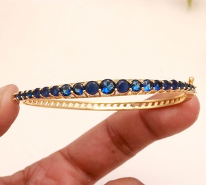 Bracelet Kada ouvrable en or rose plaqué saphir bleu, ajustable, style ethnique vintage, bijoux de mariage indien - Product Image 1