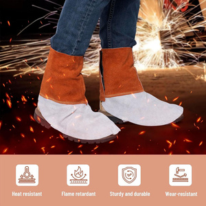 Protège-chaussures de soudage de haute qualité, résistants aux flammes et à la chaleur, en cuir de vachette pleine fleur marron, vêtements de travail de sécurité - Product Image 4