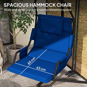 Dark Blue <b>Hammock</b> Chair with Stand and PA Coating Cushion Indoor Outdoor Steel Frame Hanging Swing Chair for Hotels - Product Image 4