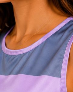 ชุดนอนผ้าซาตินสตรีลายทางสีม่วงลาเวนเดอร์และสีชาร์โคล เสื้อกล้ามแขนกุดพร้อมกางเกงขาสั้นเอวยางยืด ชุดนอนฤดูร้อนสุดหรู - Product Image 6