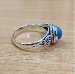 Sterling Silver <b>Turquoise</b> <b>Ring</b> Round Blue Gemstone Antique Style Rope Border Solitaire Band Fine Jewelry Collection - Product Image 4