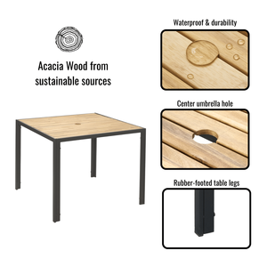 Set da Giardino in Legno di Acacia e Rattan a 5 Pezzi per Tutte le Stagioni, Tavolo da Pranzo con Foro per Ombrellone, Set da Conversazione per Esterni - Product Image 5