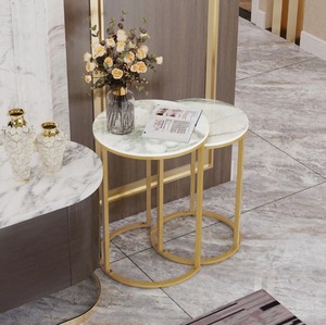 Stylish Modern Nesting <b>Tables</b> <b>Marble</b> Top with Gold Frame <b>Coffee</b> <b>Table</b> <b>Set</b> Elegant Home Living Room Furniture At Best Price - Product Image 2