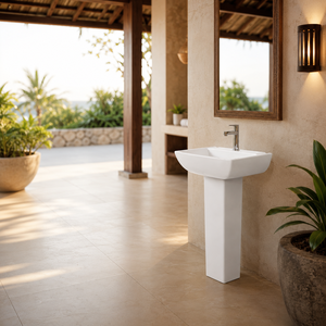 Plano <b>Set</b> Pedestal <b>Hand</b> <b>Wash</b> Basin Rectangle Single Hole Floor Mounted Minimalist Sink 9L Capacity Polished Finish NSF Drainer - Product Image 4