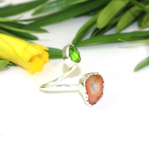 G Vogue Jewels Trendy Design Geode Druzy Hydro Quartz Gemstone 925 Silver Electroplated Adjustable Bohemian Fancy <b>Ring</b> Women - Product Image 2