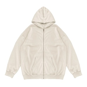 Men's Oversized Hooded Zip-Up Sweatshirt Solid Color Casual French Terry Cotton Long Sleeve Autumn Wear Pocket Design - Product Image 3