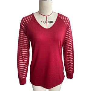 T-shirt rose coupe classique pour femme, haut décontracté à col rond et manches longues, design personnalisé, en polyester et élasthanne, vente en gros - Product Image 2