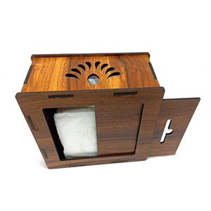 Boîte à mouchoirs en bois artisanale avec logo personnalisé et design décoratif contemporain découpé - Product Image 3