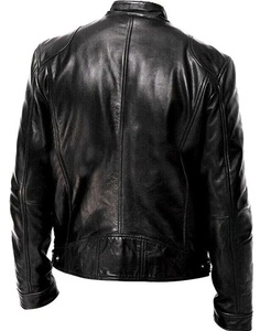 Chaqueta de Motociclista de Cuero Genuino para Hombre, Color Marrón, Cuello Alto, Cierre de Cremallera, Corte Ajustado, Estilo Biker, para Otoño - Product Image 4