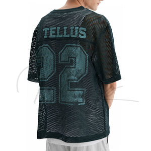 Camiseta de malla personalizada para hombre, estilo urbano, cuello redondo, color liso, de secado rápido, transpirable, 100% poliéster, corte holgado, TELLUS APPAREL - Product Image 3