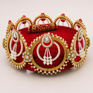 Handmade Red Velvet Singhasan For Laddu Gopal Ji Ganesh Ji Pearl Gold Pooja Throne Deity Seat Decor janmashtami home <b>mandir</b> - Product Image 2