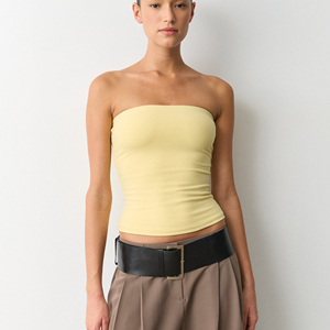 Top Bandeau de Algodón Suave Color Amarillo Mantequilla para Mujer, Corte Ajustado, Ideal para Combinar, Bajo MOQ, Envío Rápido - Product Image 1