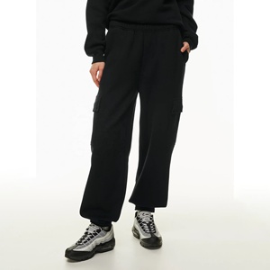 High Quality <b>Women's</b> <b>Black</b> Cargo Pants Mid Waist Loose Fit Ankle-Length Fleece Casual Pants <b>Pockets</b> Elastic Waist Autumn Pants - Product Image 3