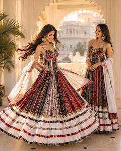 Traditional Indian Wedding <b>Lehenga</b> Choli Set For <b>Women</b> Floor-Length Silk Embroidered Red Black White Loose Fit Ethnic Wear - Product Image 4
