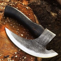 Hache à pizza moderne ambidextre forgée à la main en acier au carbone avec manche en bois et étui en cuir, compatible lave-vaisselle
