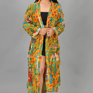 Albornoz de algodón indio elegante con cuello en V, kimono floral multicolor, ropa de dormir bohemia hecha a mano, bata de verano con cordón, venta al por mayor - Product Image 5