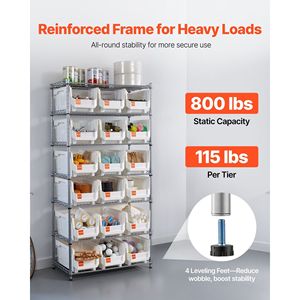 Scaffale Portaoggetti a 7 Ripiani con 18 Contenitori, Sistema di Scaffalature in Filo d'Acciaio, Organizzatore Mobile per Attrezzi con Ruote per Garage - Product Image 3