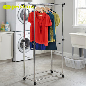 Modern Freestanding Coat Rack With Double Rods Portable Clothes Hanger <b>Stand</b> For <b>Laundry</b> Room Home Furniture - Product Image 4