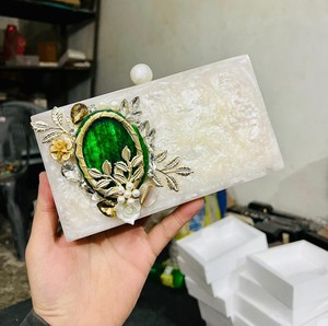 Designer Resin Storage <b>Bag</b> <b>Clutch</b> <b>Bag</b> Marbled Crystal Rhinestones Embellished Acrylic Evening Purse Bridal Wedding Party Handbag - Product Image 6
