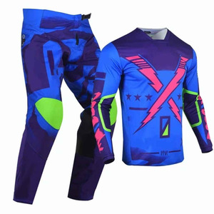 Ensemble Maillot et Pantalon MX Vert Citron Marine 2027 – Motif Géométrique Points en Maille Bleu Royal – Vêtements de Motocross et Dirt Bike – 100% Polyester - Product Image 4