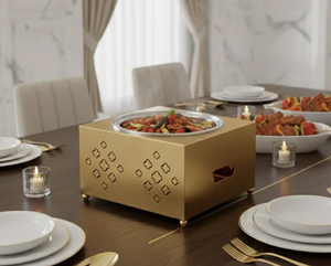 Juego de 4 Cazuelas Modernas de Acero Inoxidable con Revestimiento de Esmalte, para Buffet, con Calentador de Alimentos y Vela - Product Image 4