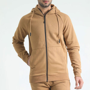 Ensemble de survêtement pour homme couleur camel avec capuche, sweat-shirt et pantalon à fermeture éclair intégrale, design uni décontracté, coton respirant, vêtements d'automne - Product Image 5