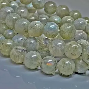 Perles de pierres précieuses en labradorite naturelle de 6 mm, lisses, rondes, qualité B, en fil - Product Image 4