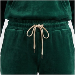 Women Green <b>Velvet</b> Hooded <b>Tracksuit</b> Set Full Sleeve Solid Color Casual Jogger Pants With Drawstring Autumn Wear - Product Image 5