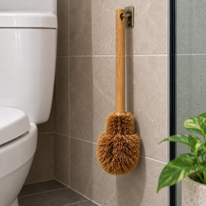 Brosse de toilette en fibres de coco naturelles avec manche en bois, écologique, pour le nettoyage des salles de bain domestiques et hôtelières - Product Image 1