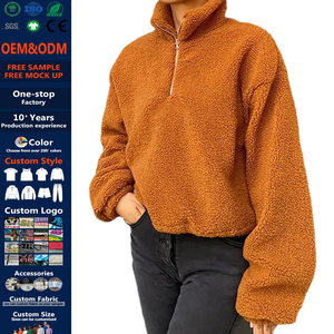 OEM Versity Half Zip Premium Sherpas Women's Hoodies Heavyweight Oversized Stand Collar Custom Embroidered Loose Fit Jackket - Product Image 3