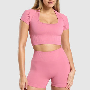 T-shirt court moulant à manches courtes pour femme, en Spandex/Polyester haute élasticité, côtelé, collection 2026, le plus vendu - Product Image 1