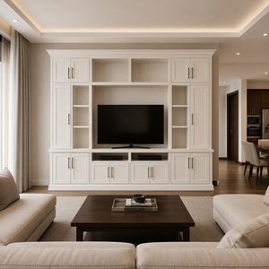 Modern White <b>TV</b> <b>Stand</b> Wall Unit Custom Teak Wood Entertainment Cabinet for Hotel Home Apartment Villa Interior Projects - Product Image 5