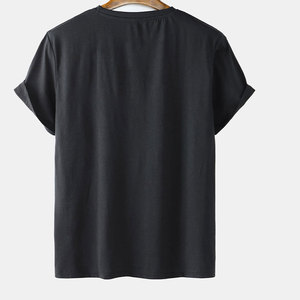Men's <b>Black</b> Knitted Short Sleeve O-Neck Casual T-Shirt Solid Color Plain Design - Product Image 2