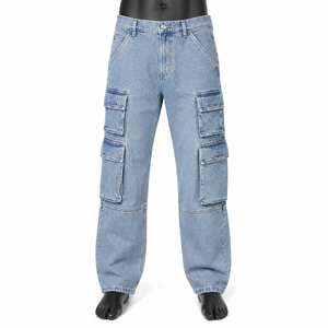 Nuevo diseño, pantalones cargo ligeros personalizados al por mayor, casuales, de color azul claro para hombre, de alta calidad, con múltiples bolsillos, estilo urbano. - Product Image 4