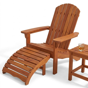 Chaise Adirondack en teck massif de luxe moderne avec repose-pieds, meubles de jardin d'extérieur pour hôtel, villa, complexe hôtelier - Product Image 2