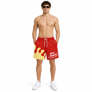 Custom Heat-Transfer Printed Basketball <b>Shorts</b> <b>Men</b> Red <b>Yellow</b> Solid Casual 100% Polyester Elastic Waist Quick Dry Breathable - Product Image 3
