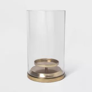 <b>Hurricane</b> Candleholder Clear Glass with Brass Base Heat Resistant Home Decoration <b>Lantern</b> Metal Votive Stand Designer Stand - Product Image 1