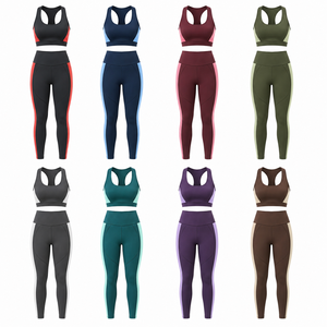Ensemble 2 pièces personnalisé éco-responsable extensible dans quatre directions pour femme : soutien-gorge de sport taille haute et leggings – Vêtements de sport OEM, marque privée, vente en gros - Product Image 2