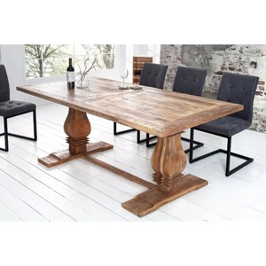 Table à manger ronde en teck sculpté de haute qualité, moderne, luxueuse, royale, écologique, durable, 6 places, avec 4 chaises en fer, ensemble pour restaurant - Product Image 1
