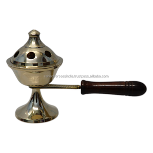 Quemador de incienso de latón ecológico hecho a mano al por mayor con mango de madera para Bakhoor, Dhoop, aromaterapia y uso doméstico (Colección Otoño) - Product Image 1