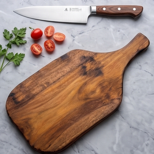 Planche à découper en bois de teck naturel antibactérien avec poignée de couteau en acier inoxydable, plateau de service pour la préparation des aliments en cuisine - Product Image 5