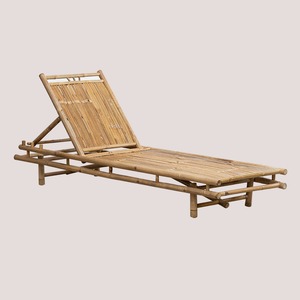 Chaise longue en bambou tropical avec coussin, style bohème naturel, lit de soleil en bambou, mobilier d'extérieur en osier, fabriqué au Vietnam - Product Image 4