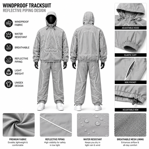 Conjunto Deportivo Personalizado, Chaqueta con Capucha Impermeable y Pantalones, 100% Poliéster, Directo de Fábrica OEM, Traje para Correr - Product Image 5