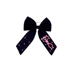 Barrette à cheveux brodée pour enfants, motif citrouille et chauve-souris rose, ruban vert menthe, style dessin animé, faite à la main, pour fête d'Halloween - Product Image 2