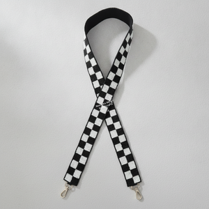 Bandoulière de sac à main amovible et réglable en toile de polyester brodée de perles à carreaux noirs et blancs, fournisseur de quincaillerie personnalisée - Product Image 1